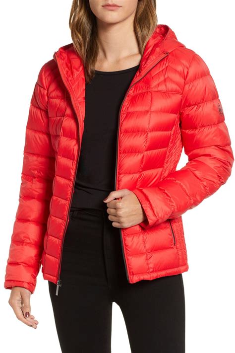 michael kors red puffer jacket women's|michael kors packable jacket women.